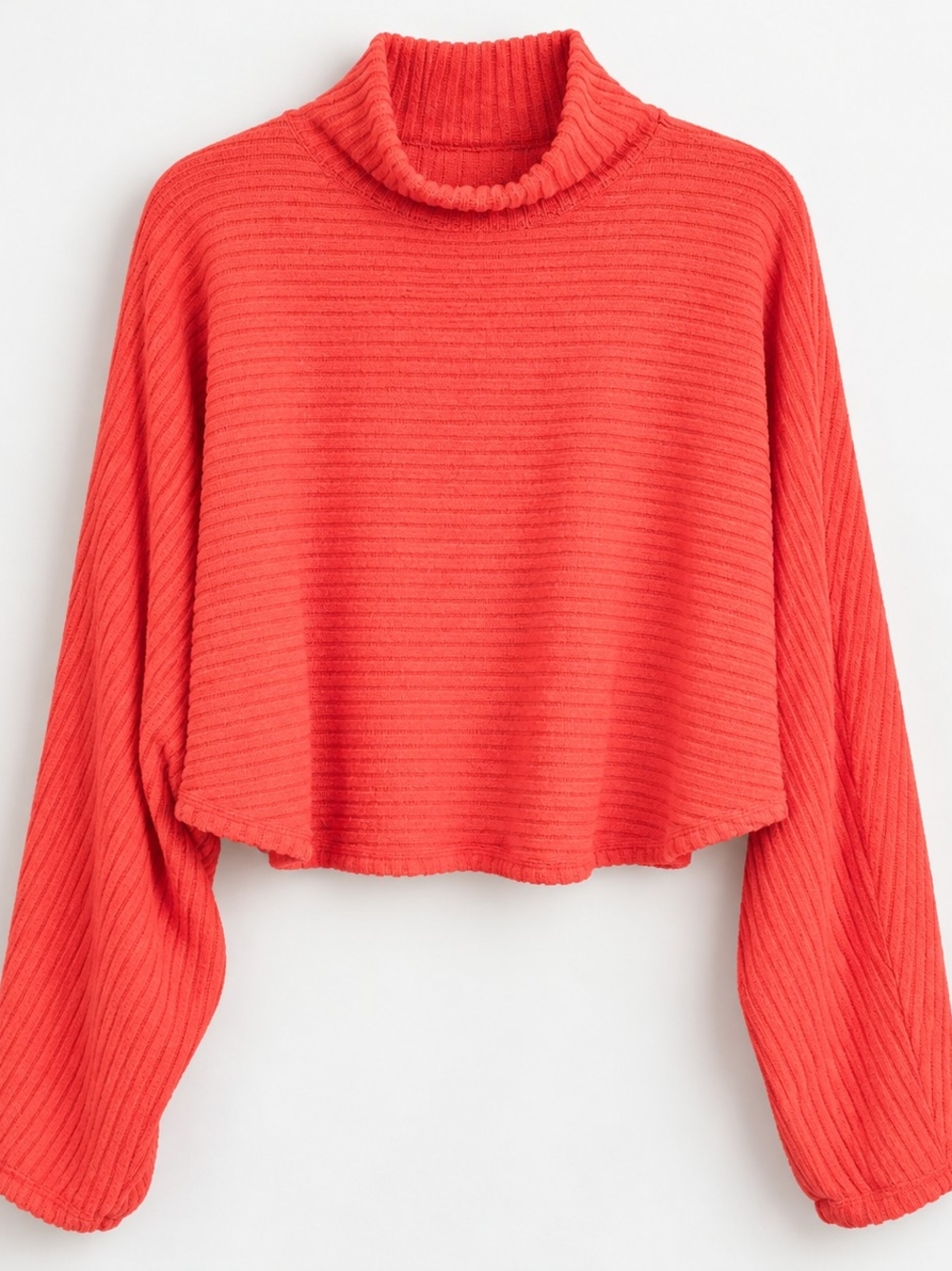 Pilcro Women's Medium Coral Ribbed Mock Neck Cropped Sweater